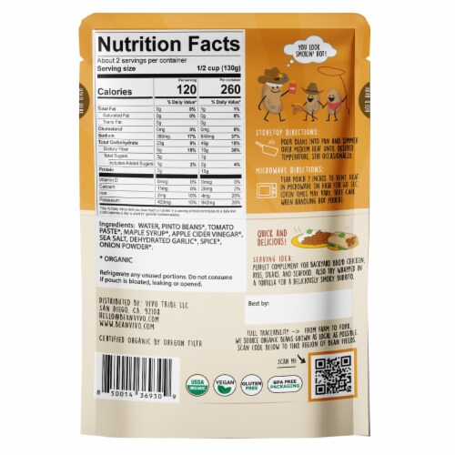 BeanVIVO Organics® Smoky BBQ Pinto Beans Perspective: back