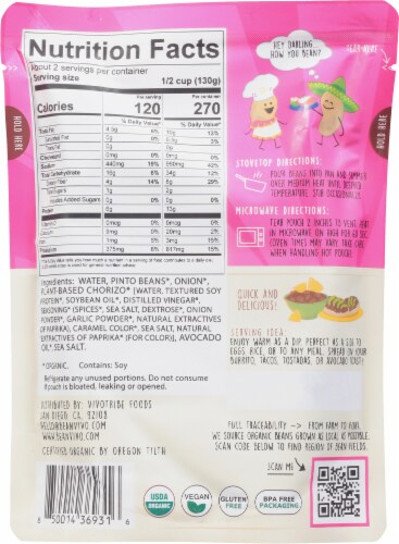 BeanVivo® Organics Refried Beans with Vegan Chorizo Perspective: back