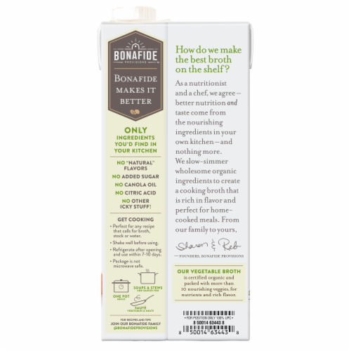 Bonafide Provisions® Organic No Salt Added Vegetable Broth Perspective: back