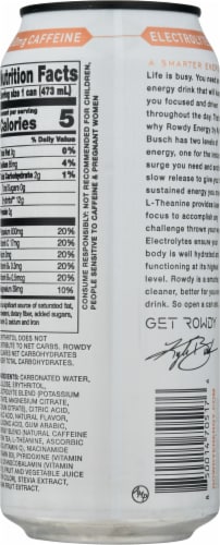 Rowdy Energy Sugar Free Peach Mango Energy Drink Perspective: back