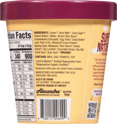 Alec's® Organic Peanut Butter Fudge Honeycomb Ice Cream Perspective: back