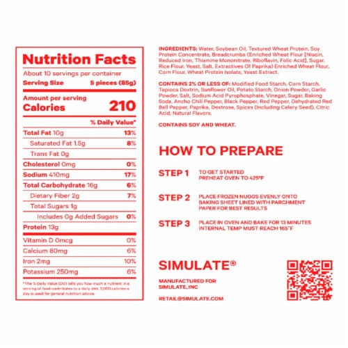SIMULATE NUGGS Spicy Plant Based Chicken Nuggets Perspective: back