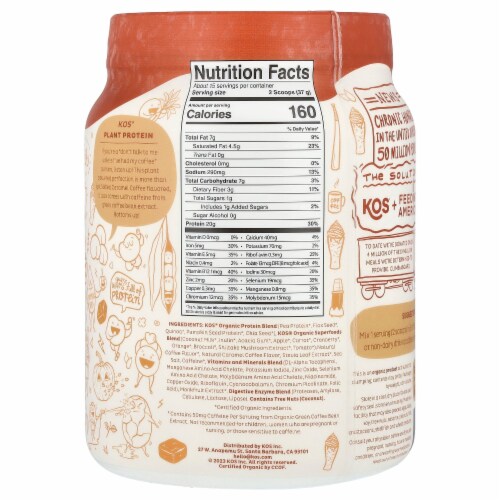 KOS Organic Superfood Plant Protein Powder Salted Caramel Coffee - 1.2 lb (555 g) Perspective: back
