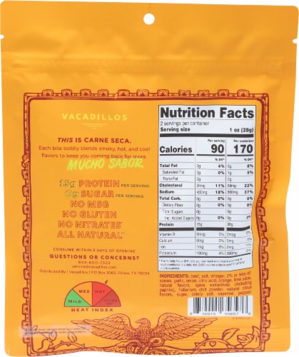 Vacadillos Carne Seca Habanero Air Dried Beef Perspective: back