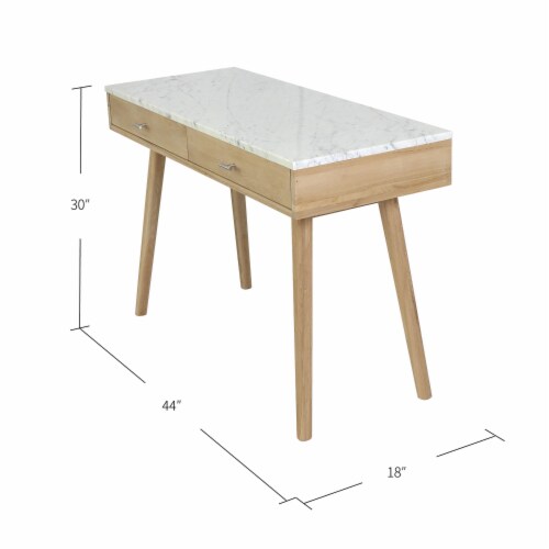 Viola 44  Rectangular Italian Carrara White Marble Writing Desk with Oak Legs Perspective: back