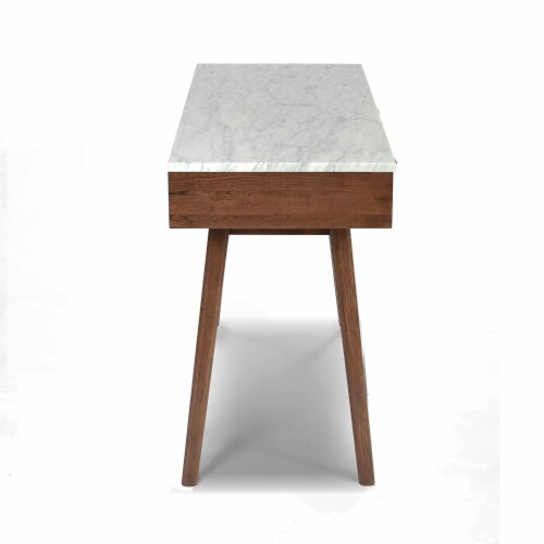 Viola 44  Rectangular Italian Carrara White Marble Writing Desk with Walnut Legs Perspective: back