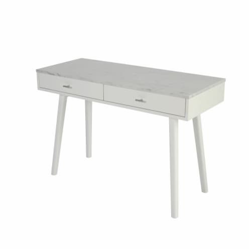 Viola 44  Rectangular Italian Carrara White Marble Writing Desk with White Legs Perspective: back