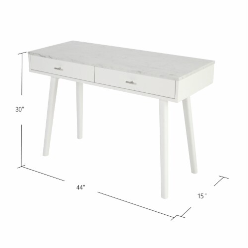 Viola 44  Rectangular Italian Carrara White Marble Writing Desk with White Legs Perspective: back