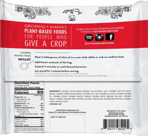 Tattooed Chef™ Gluten Free Organic Riced Cauliflower Frozen Stir Fry Perspective: back