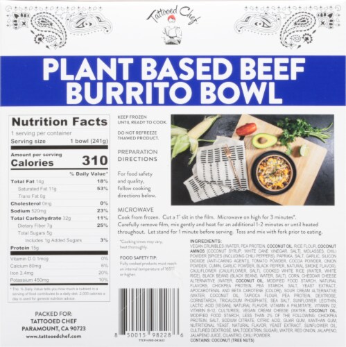 Tattooed Chef Plant Based Burrito Bowl Frozen Meal Perspective: back