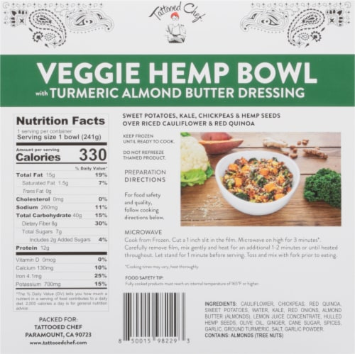 Tattooed Chef™ Veggie Hemp Bowl Frozen Meal Perspective: back
