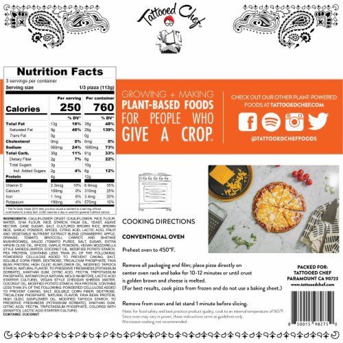 Tattooed Chef Cauliflower Crust Plant-Based Cheese Frozen Pizza Perspective: back