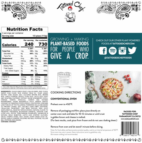 Tattooed Chef Cauliflower Crust Plant-Based Frozen Veggie Pizza Perspective: back