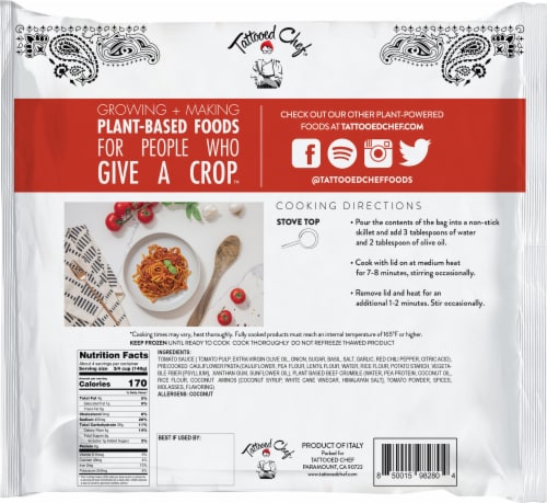 Tattooed Chef Cauliflower Spaghetti Bolognese Frozen Meal Perspective: back