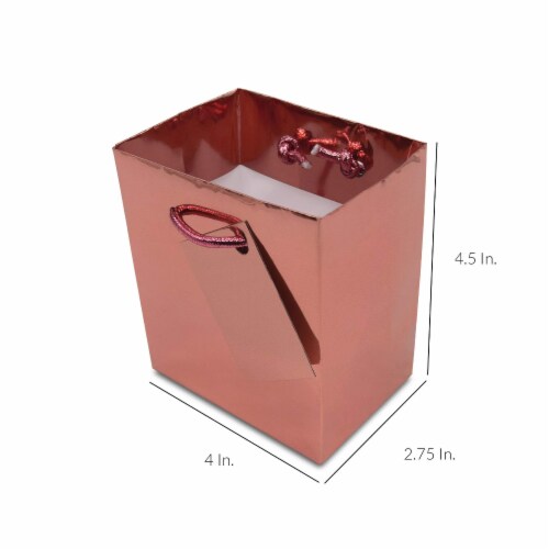 Extra Small Rose Gold Foil Gift bags with Handles, Designer Solid Color Paper Gift Wrap Bags Perspective: back