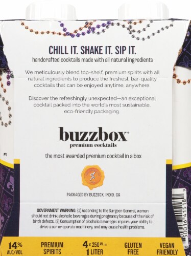 Buzzbox Mardi Gras Hurricane Boxed Cocktail Multipack Perspective: back