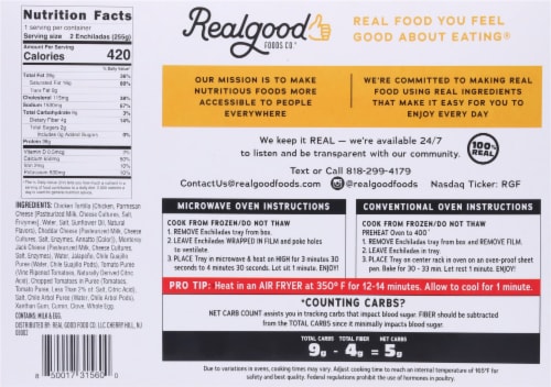 The Real Good Food Company® Grande Cheese Enchiladas Frozen Meal Perspective: back
