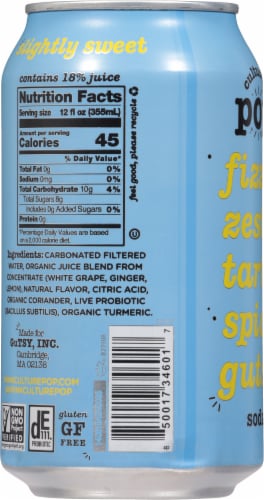 Culture Pop® Ginger Lemonade & Tumeric Fizzy & Gutsy Probiotic Soda Perspective: back
