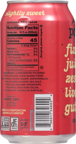 Culture Pop Watermelon Lime & Rosemary Probiotic Soda Perspective: back