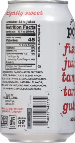 Culture Pop Strawberry & Rhubarb Probiotic Soda Perspective: back