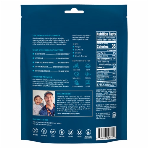 DripDrop® Dehydration Relief Fast™ Electrolyte Powder Perspective: back