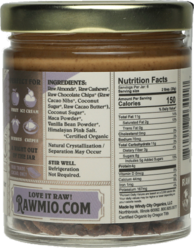Rawmio Creamy Almond Chocolate Chip Cookie Dough Spread Perspective: back