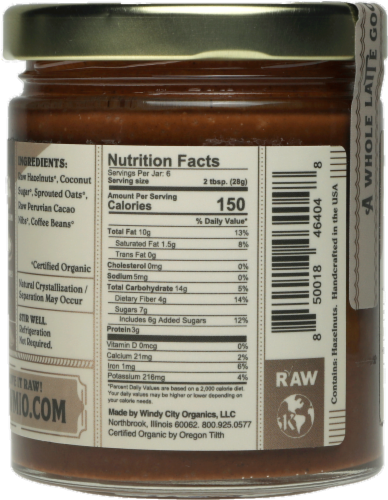 Rawmio Creamy Hazelnut Latte Spread Perspective: back