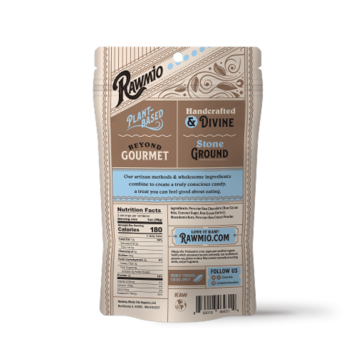 Rawmio Organic Chocolate Covered Macadamia Nuts Perspective: back