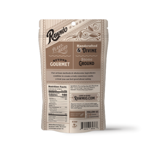 Rawmio Organic Chocolate Covered Almonds Perspective: back