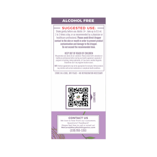 Maryruth's® Organic Valerian Root Liquid Extract Dietary Supplement Perspective: back