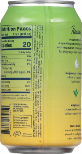 Recess Mood Lime Citrus Magnesium and Adaptogen Infused Sparkling Water Can Perspective: back