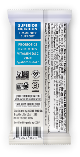 CORE® Foods Coconut Chocolate Chip Protein Vegan Bar Perspective: back