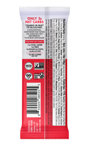 CORE® Peanut Butter Chocolate Keto Bar Perspective: back