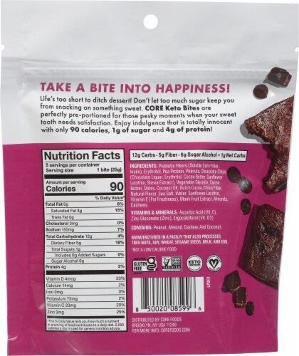 CORE Foods Keto Double Chocolate Chip Brownie Bites Pouch Perspective: back