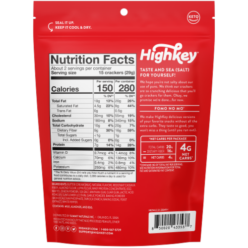 HighKey® Gluten Free Sea Salt Almond Flour Crackers Perspective: back