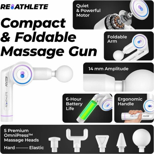 Reathlete FOLD Interchangeable Folding Massage Therapy Gun for Athletes, White Perspective: back