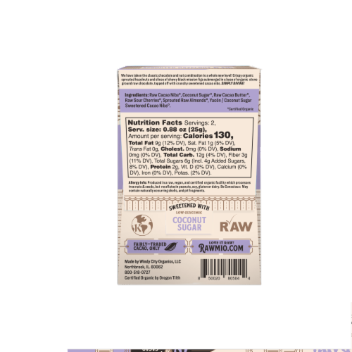 Rawmio Sprouted Hazelnut & Fig Raw Chocolate Bar Perspective: back