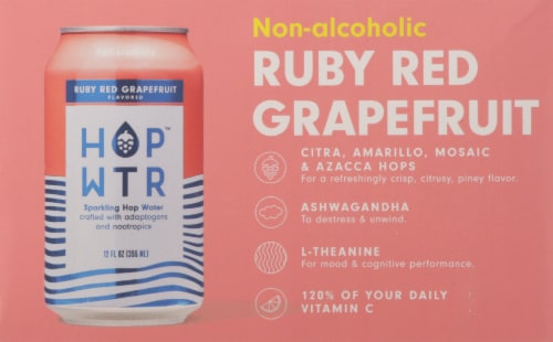 HOP WTR Ruby Red Grapefruit Sparkling Hop Water Cans Perspective: back
