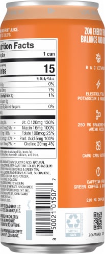 ZOA® Zero Sugar Wild Orange Energy Drink Can Perspective: back
