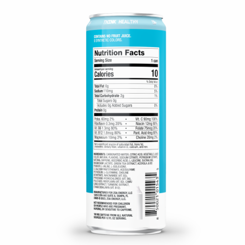 ZOA® Zero Sugar White Tropical Punch Energy Drink Can Perspective: back