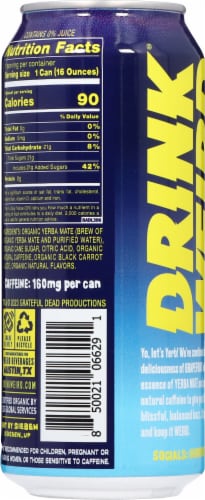Weird® Yerba Grateful Grapefruit Tea Drink Can Perspective: back