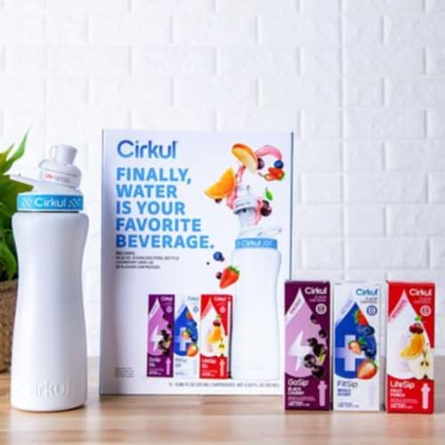 Cirkul® Starter Kit with White Stainless Steel Bottle and 3 Flavor Cartridges Perspective: back