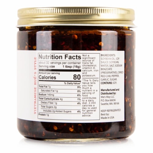 Homemade Vegan Vietnamese Vegan Chili Oil Sauce, All Purpose Gourmet Spicy Chili Sauce 16oz Perspective: back