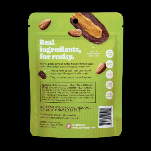 Realsy Almond Butter Filled Date Snack Pack Perspective: back