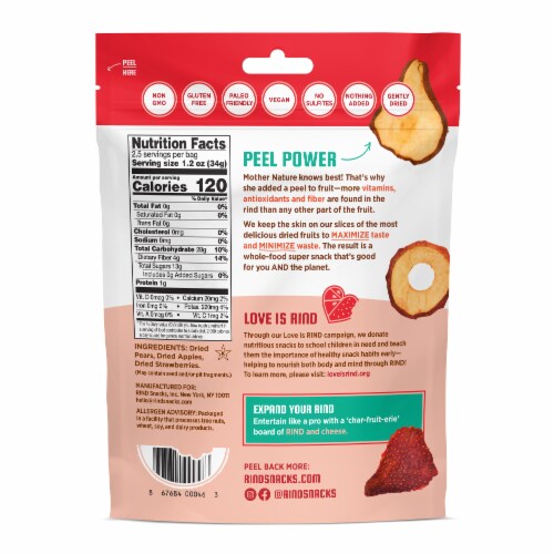 RIND Snacks Straw-Peary Dried Fruit Superfood - 3oz Bags, 6 Bags Total Perspective: back