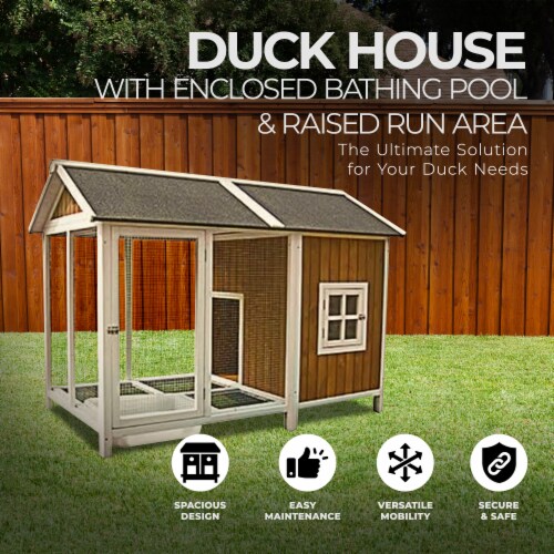 My Backyard Farm Duck House with Enclosed Bathing Pool, and Raised Run