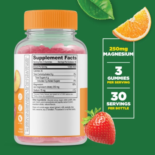 Lifeable® Extra Strength Magnesium Citrate Gummies - Muscle Relaxation - 60 Gummies Perspective: back