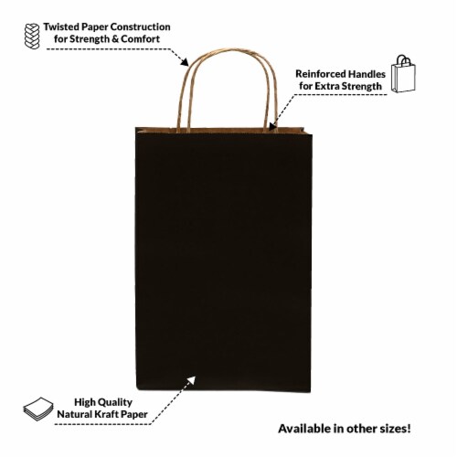 Prime Line Packaging Black Colored Kraft Paper Bags with Handles