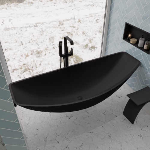 ALFI brand HammockTub1-BM Black Matte 79  Acrylic Suspended Wall Mounted Hammock Bathtub Perspective: back