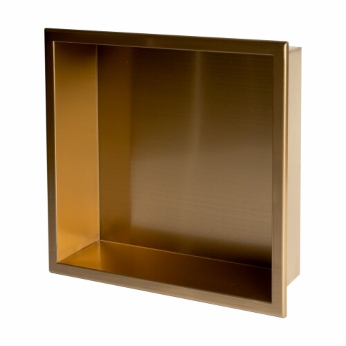 ALFI brand ABNP1616-BG 16 x 16 Brushed Gold PVD Steel Square Single Shelf Shower Niche Perspective: back